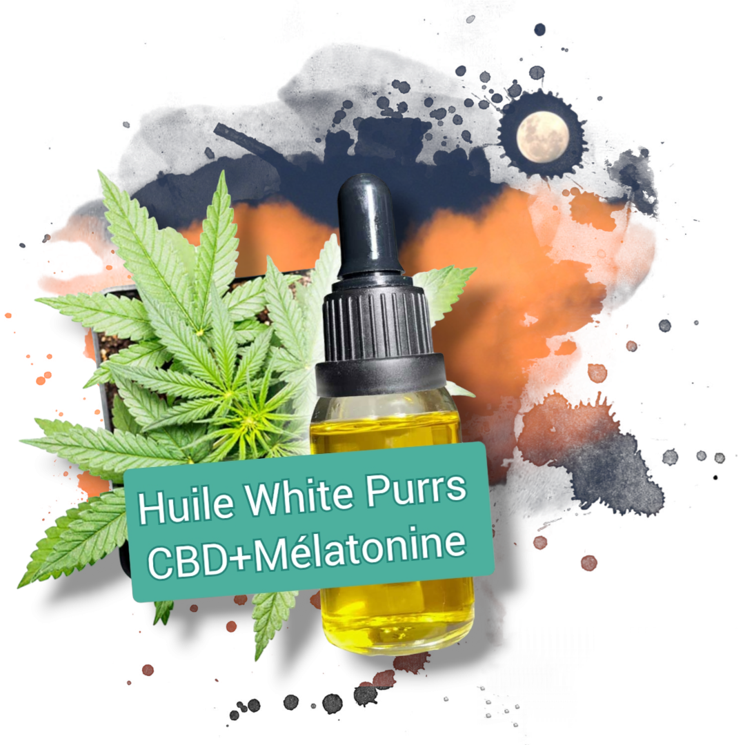 Huile CBD White Purrs / 10% CBD / 40mg Mélatonine / 0% THC